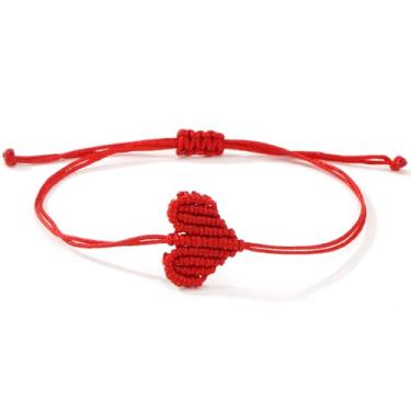Imagem de EQUBIO Pulseira de macramê de coração de cordão vermelho ajustável, joia trançada feita à mão, presente de amizade com nó de amor da sorte para mulheres e homens
