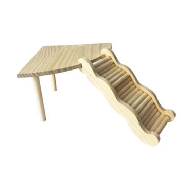 Imagem de Fenteer Plataforma de madeira para hamster com escada removível, brinquedo para escalada, esconderijo ideal para degus anões e outros pequenos animais de, Table and L Ladder