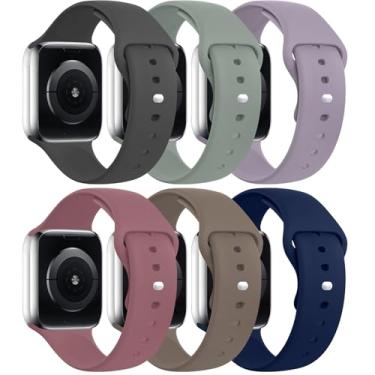Imagem de Pacote com 6 pulseiras esportivas compatíveis com Apple Watch Series SE 11, 10, 9, 8, 7, 6, 5, 4, 3, 2 e 1 de 38 mm, 40 mm, 40 mm, 41 mm, 42 mm, 45 mm, 49 mm e 46 mm, para homens e mulheres (marrom