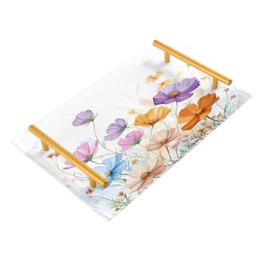 Imagem de Wassud Aquarela flores silvestres bandeja de banheiro com alças organizador de perfume acrílico para banheiro quarto cozinha balcão 30 x 20 cm