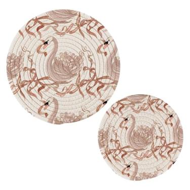 Imagem de Wassud Trivet de cisne elegante para pratos quentes suportes de panela redondos de algodão almofadas quentes elegantes porta-copos decoração de cozinha e acessórios, 2 peças