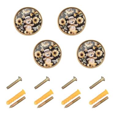 Imagem de xigua 4 maçanetas de armário girassóis e belos animais pequenos puxadores de gaveta - ferragens de armário maçanetas sólidas de armário de cozinha para casa, cozinha, banheiro ou escritório346