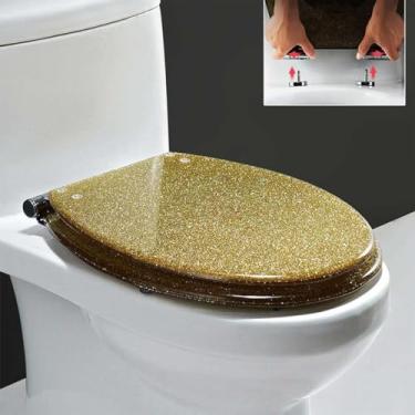 Imagem de Assento sanitário redondo de resina com tampa de vaso sanitário com glitter, tampa de assento de vaso sanitário de fechamento lento com conjuntos de peças de fixação, serve na maioria dos banheiros U