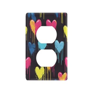 Imagem de Wassud Placa decorativa colorida para interruptores de luz de coração, placa de parede para tomadas elétricas duplex 11 x 6 cm