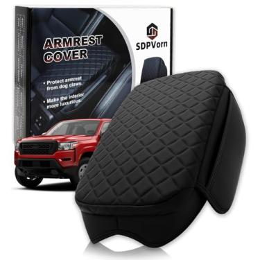 Imagem de SDPVorn Capa de apoio de braço para Nissan Frontier 2022-2025 almofada de console central com bolsos de armazenamento organizador, almofada protetora de tampa de descanso de braço de couro sintético