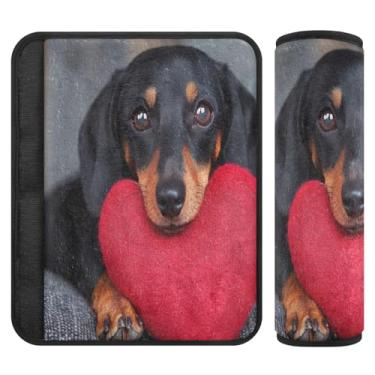 Imagem de Burbuja Capa para cinto de segurança de carro com coração de cachorro Valentine Protetor de cinto de segurança macio confortável para alça de ombro de assento de carro, 1 par pequeno