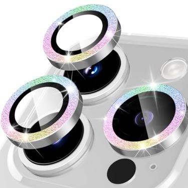 Imagem de Happtkey Protetor de lente de câmera para iPhone 14 Pro, anel de metal de liga de alumínio individual com glitter, protetor de tela de vidro temperado 9H, protetor de tela de luxo HD antiarranhões
