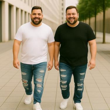 Imagem de Kit 2 CALÇAS JEANS Masculina RASGADA Plus Size Grande Tamanho 44 46 48 Reforçada 1095-Masculino