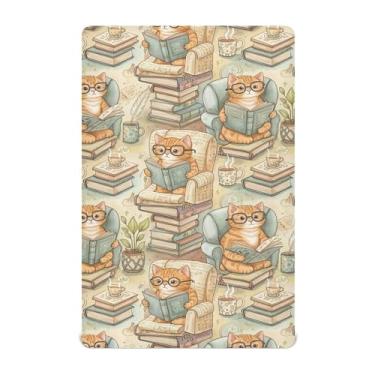 Imagem de Burbuja Lençol de berço de leitura de gatos para meninos e meninas, lençol com elástico 71 x 132 cm para colchões de berço padrão e infantil, macio e respirável
