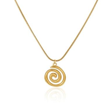 Imagem de Plikin Colar grosso em espiral banhado a ouro 14K para mulheres, colar com pingente de redemoinho, círculo de aço inoxidável, joia moderna que não mancha