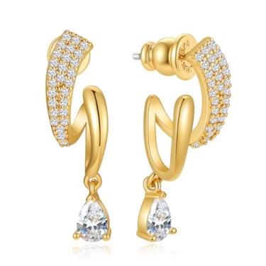 Imagem de Brincos femininos banhados a ouro 14 quilates de prata esterlina 925 | Brincos de pressão da moda, Small, Latão, Zircônia cúbica