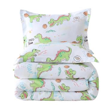 Imagem de Yibeizi Conjunto de edredom infantil leve para todas as estações, com estampa de dinossauro fofo, respirável, hipoalergênico, macio, Oeko-Tex, conjunto de edredom