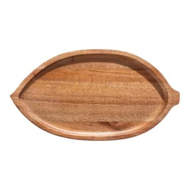 Imagem de FytStycale Bandeja de madeira para servir alimentos, prato organizador versátil e rústico, ideal para frutas secas, café da manhã, lanches e xícaras de café, Folhas Pequenas