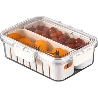 Imagem de Organizador para Geladeira com Tampa, Plástico Transparente e Branco, 23,5x16,5x6,5cm, 2 Cestas Removíveis, Divisórias Internas
