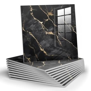 Imagem de Chejiaye 22 peças de painéis de parede à prova d'água de mármore para banheiro, azulejo, painéis de parede de espuma de PVC para cozinha, banheiro, sala de estar, ouro preto (não azulejo real, 30 cm x