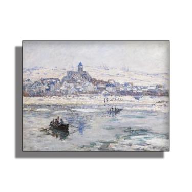 Imagem de OKRA Arte de parede em tela Monet - Decoração de parede de inverno VéTheuil - Pintura a óleo de paisagem de geleira - Adequado para restaurantes, cafés e livrarias. Sem moldura. 12 x 16 pol/30 x 40 cm