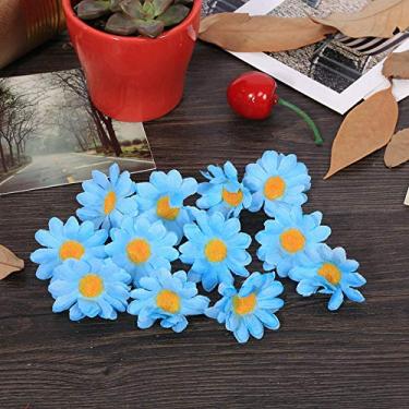 Imagem de Mingzhe Cabeças de Flores Artificiais de Margarida Gerbera, 100 Peças, Festa de Casamento, Faça você Mesmo, Decoração Artesanal para Copos de Vinho de Mesa (Azul claro)