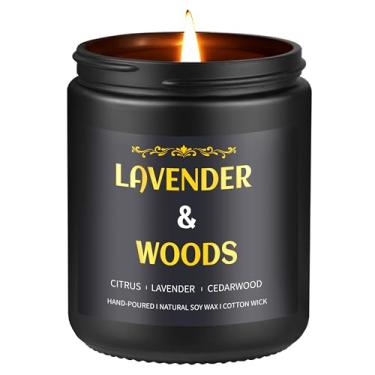 Imagem de Vela de madeira de lavanda, vela perfumada de 255 g para homens, velas de soja para casa perfumada, vela masculina para ele, vela masculina de 50 horas de queima, presente para namorado, pai, presente