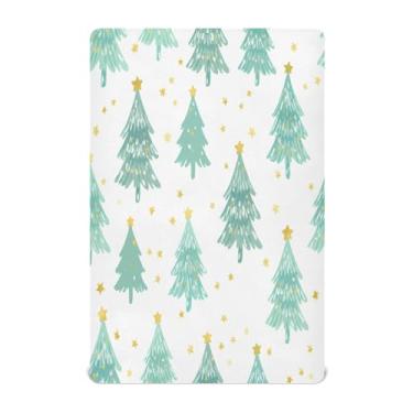 Imagem de JUZIHAI Lençol de berço caprichoso com árvores de Natal para meninos e meninas, macio, respirável, elástico, 99 x 68 cm, lençol aconchegante para berço padrão e cama de criança pequena