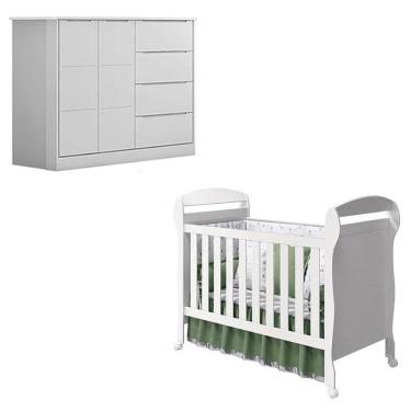 Imagem de Berço Americano Danny E Cômoda Infantil Eloá Branco Acetinado - Phoenix Baby