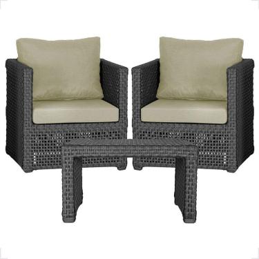 Imagem de Mesa E 2 Poltronas Madri Corda Náutica Estofado 7 Trama Preto