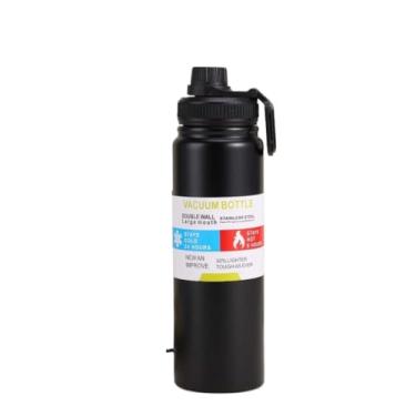 Imagem de Garrafa TéRmica Em AçO InoxidáVel — Garrafa De áGua Isolada Para Quente/Frio, Com AlçA à Prova De Fugas(Preto,600ml)
