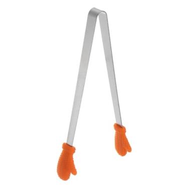 Imagem de Mini pinças de alimentos 14 cm em forma de luvas de aço inoxidável com pontas de silicone, pinças de cozinha, pinças de alimentos, pinças de servir para cozinhar, grelhar, churrasco, cozinha, laranja