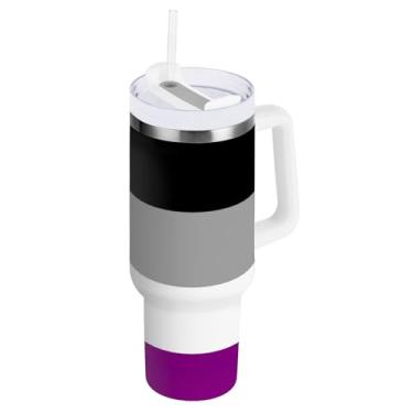 Imagem de ODAWA Copos isolados com bandeira do orgulho assexual grande com canudo e alça, copos com isolamento duplo para viagem