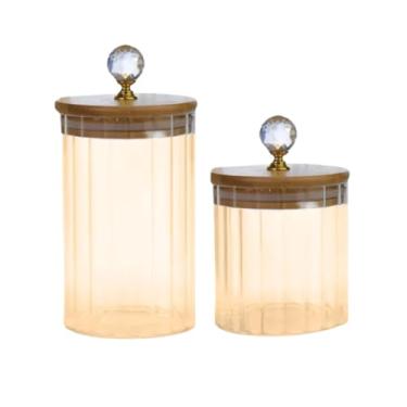 Imagem de Kit de potes Herméticos de vidro Canelado Âmbar Cristal com tampa de Bambu (KIT DE 2 POTES PM)