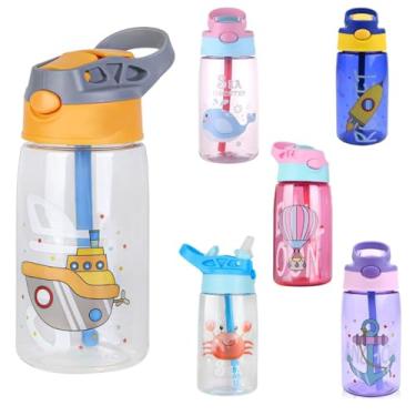 Imagem de Garrafa Infantil Antivazamento 480ml com Canudo Retratil Garrafinha Infantil Escolar Resistente (Laranja Navio)
