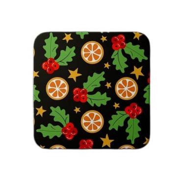Imagem de Ladrilho Decorativo de Cerâmica Natalino com Estampa de Bagas de Holly e Estrelas