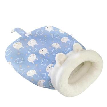 Imagem de EFDNK-HB Ninho aconchegante para animais de estimação para gatos e cães, saco de dormir para gatos, outono, inverno, com travesseiro, pelúcia macia, fofa, cachorrinho, gatinho, caverna (azul B)