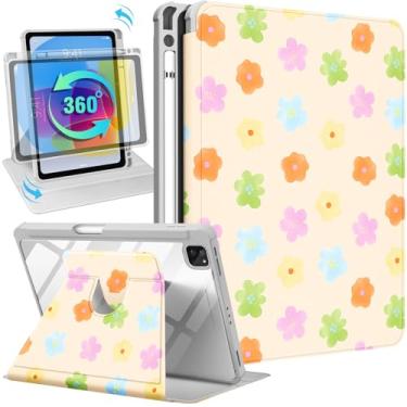 Imagem de Uppuppy Capa para iPad Air de 11 polegadas para iPad Pro de 11 polegadas - Capa inteligente com suporte giratório 360 com suporte para lápis para mulheres e meninas, flor colorida para Air 4ª/5ª/M2