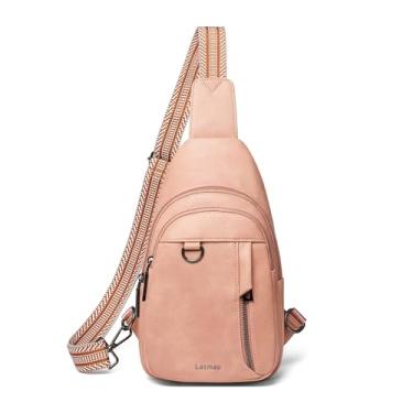 Imagem de LATMAP Bolsa tiracolo 7L para mulheres e homens, mochila pequena de couro, mochila para o dia a dia, pochete antirroubo, bolsa transversal para viagem, rosa, Small