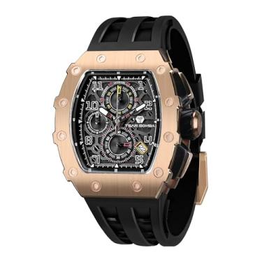 Imagem de TSAR BOMBA Relógio masculino de luxo para homens, 50 m, à prova d'água, movimento de quartzo japonês, caixa de aço inoxidável, caixa de safira com função de data e cronógrafo, relógio de presente moderno exclusivo, Preto 04, Case thickness 16.8mm, Cronógrafo, movimento de quartzo