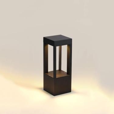 Imagem de SLAWA Tampas de poste de coluna quadrada preta luzes externas à prova d'água LED pilar lâmpadas com tampa de cerca de luz quente de 3000 K luminária de alumínio para portão de piscina, quintal deck