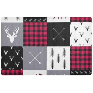 Imagem de TSENQUE Capacho personalizado de Natal xadrez xadrez patchwork tapete engraçado para porta da frente capachos externos tapetes antiderrapantes para entrada interna 81 x 50 cm