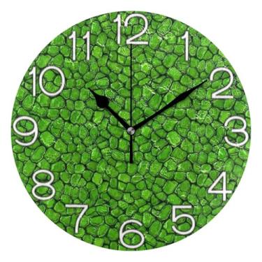 Imagem de GAIGEO Relógio de parede analógico decorativo para quarto e cozinha moderno alimentado por bateria, arte de parede boho decoração de casa seixos com impressão verde, 25 cm, ponteiros pretos
