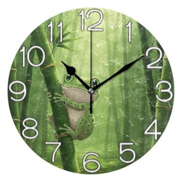 Imagem de Relógio de parede analógico decorativo operado por bateria silencioso para quarto e cozinha, decoração de parede de sala de estar moderna, desenho fofo sapo verde, 25 cm, ponteiros pretos