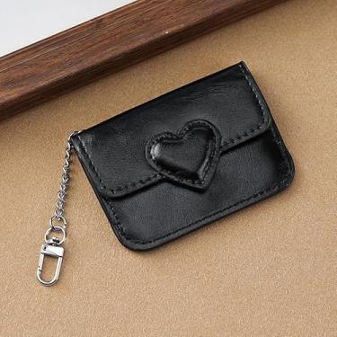 Imagem de Carteira feminina de couro genuíno com dobra dupla/tripla - Suporte minimalista para cartão de crédito com bloqueio de RFID e bolso para moedas, Preto, Casual