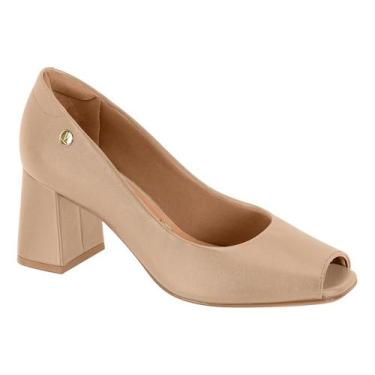 Imagem de Sapato Peep Toe Salto Medio Grosso Feminino Casual Vizzano 1446.101 - Bege - 39