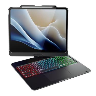 Imagem de doqo Capa com teclado para iPad Air 13 M3/M2, iPad Pro 13 (M4), iPad Pro 12,9 (6ª/5ª/4ª/3ª geração) Rotativa de 360° com Touchpad e retroiluminação em 7 cores