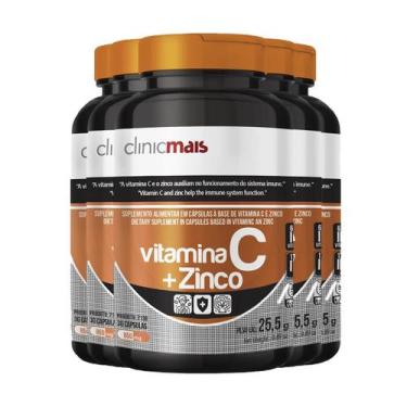 Imagem de Kit 5 Vitamina C + Zinco Vegano 850Mg Clinicmais 30 Cápsulas