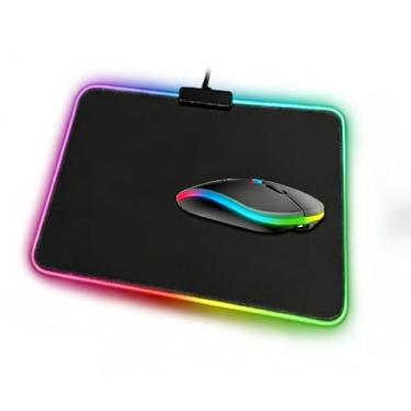 Imagem de Rato Bluetooth RecarregáVel Sem Fios — Bateria Integrada, Funcionamento Silencioso, Ideal Para EscritóRios DoméSticos E Multitarefas(Mouse Pad RGB 25x35CM+MOUSE)