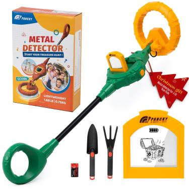 Imagem de PANCKY Detector de metais para crianças, kit detector de metais IP68 à prova d'água para crianças de 3 a 12 anos com visor LCD, ajuste automático de sensibilidade, bobina de busca de 16,7 cm, leve
