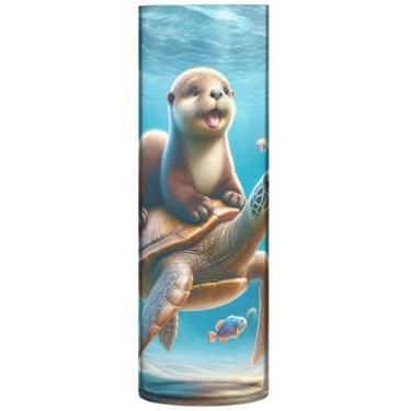 Imagem de Vasos e plantadores de plástico Sea Life Otter Turtle Vaso cilíndrico para flores, decoração estética floral exclusiva, 30 cm x 9,9 cm