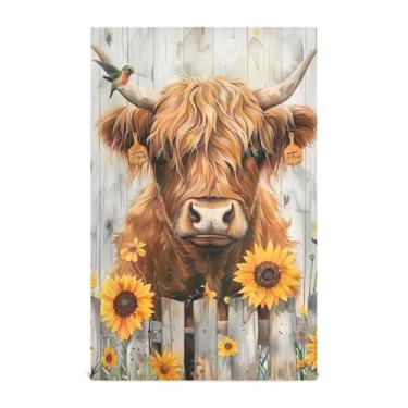 Imagem de Joisal Toalhas de prato para cozinha decorativas fofas highland gado girassóis toalha de mão de chá fofo panos macios absorventes 45 x 71 cm, 1 pacote