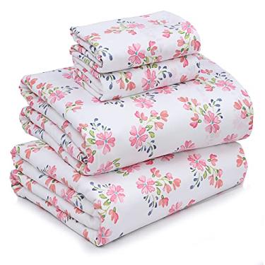 Imagem de RUVANTI Lençóis 100% algodão - Conjunto de lençóis King Size, respiráveis e duráveis, com bolso profundo de 40,6 cm, floral vermelho e branco