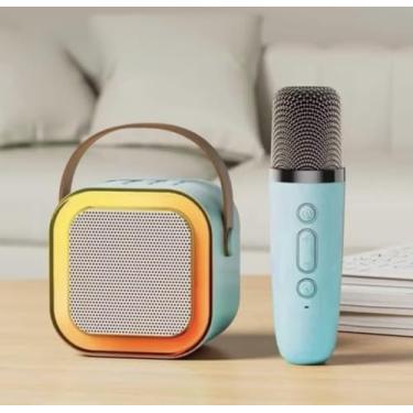 Imagem de Caixa de Som Alto-falante Karaoke com Microfone -Bluetooth -Luzes LED e Diversão para Toda a Família Com 1 Ou 2 Microfones (1, AZU)