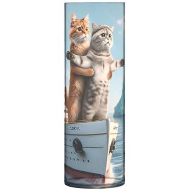 Imagem de Funny Cats Vaso cilíndrico Titanic Kitten para mesa decorativo vaso de flores grande personalizado bonito floral moderno decoração de quarto, 30 cm x 9,9 cm